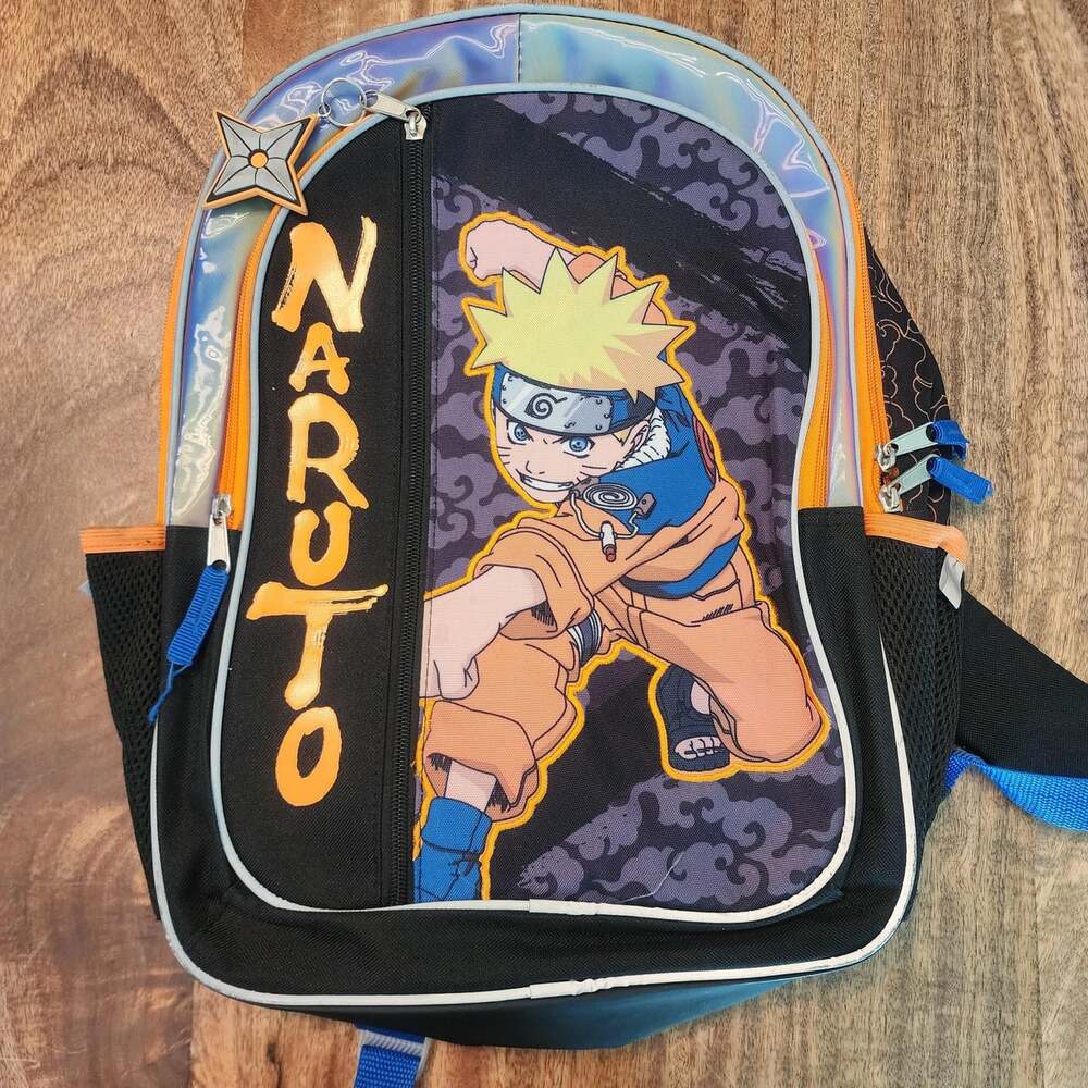 Bioworld Naruto Black 16in Backpack Boys Anime School Bag Mesh Bottle Pockets